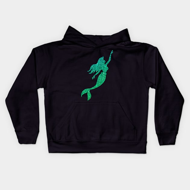 Blue and Green Ombre Faux Glitter Mermaid Silhouette Kids Hoodie by Felicity-K